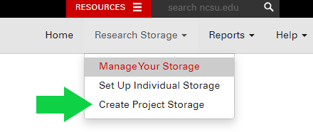 Create Project Storage menu item