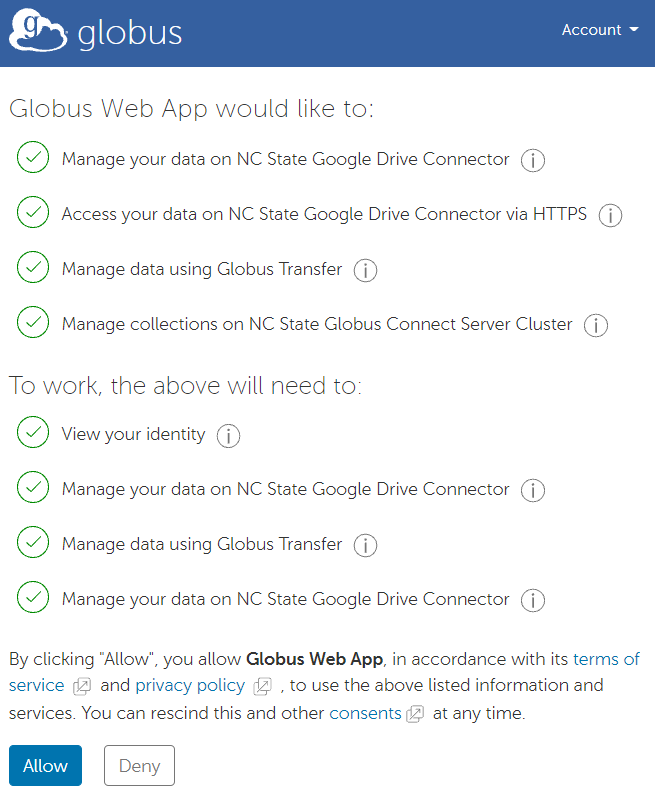 Allow Globus Web App to manage Google Drive